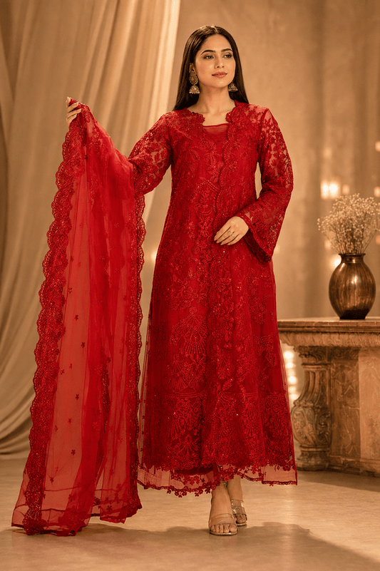 Crimson Royale – Luxury Organza Party Wear - Mahriza