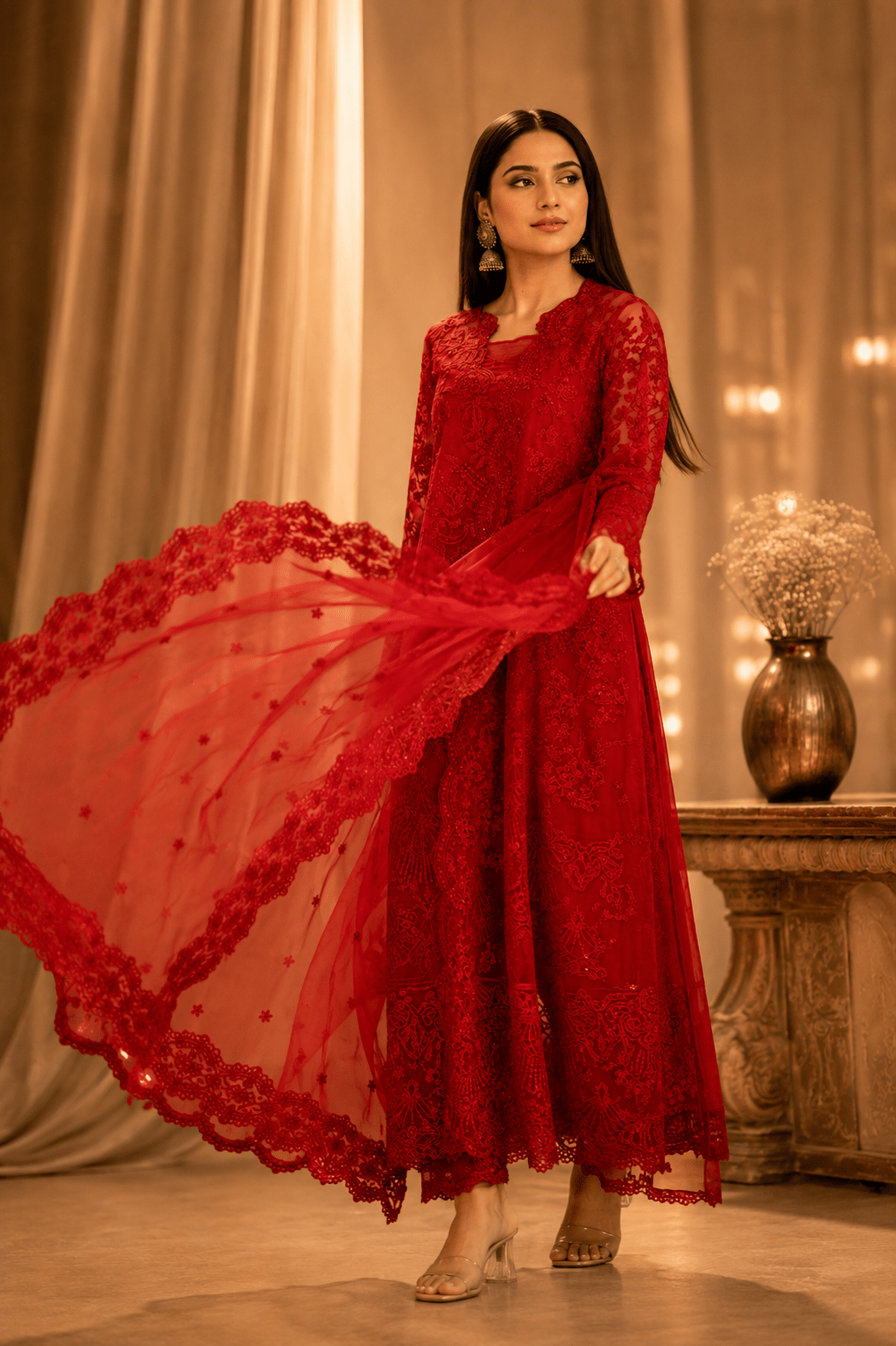 Crimson Royale – Luxury Organza Party Wear - Mahriza