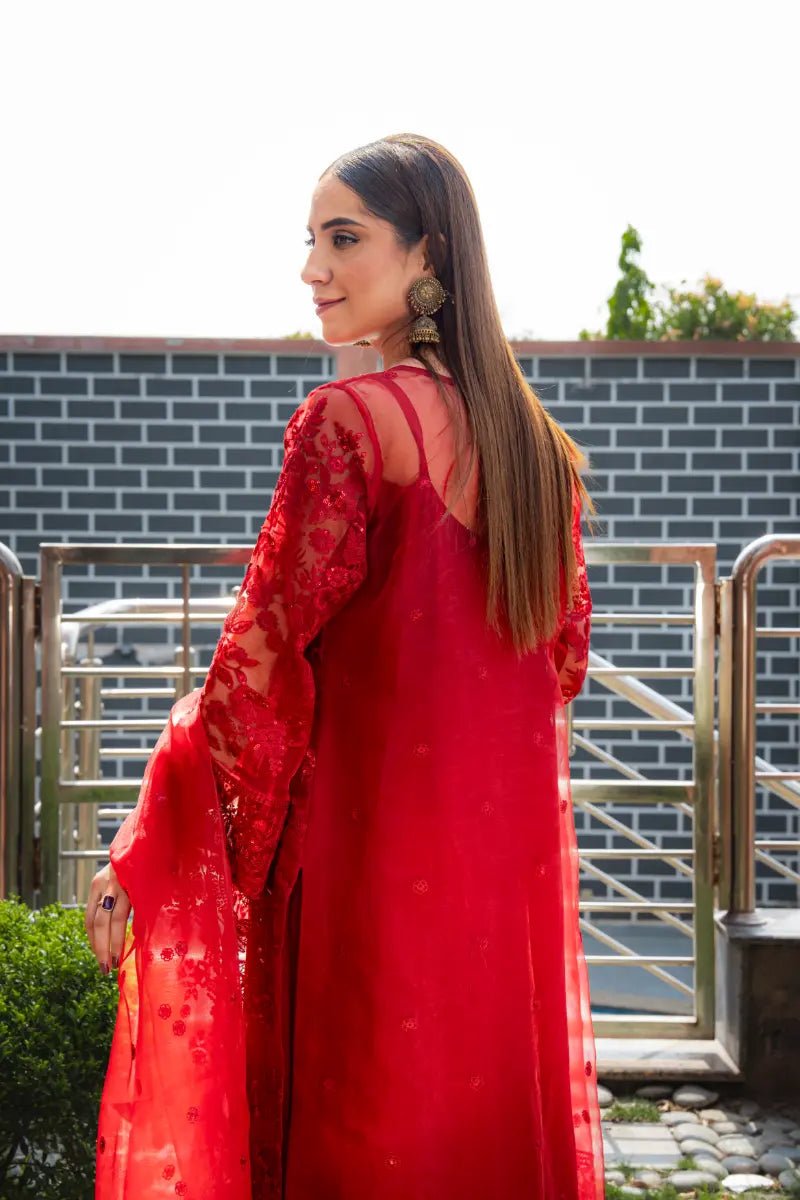 ❤️ Crimson Royale – Luxury Organza Party Wear - Mahriza