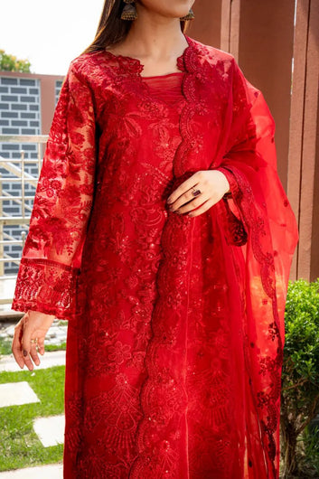 ❤️ Crimson Royale – Luxury Organza Party Wear