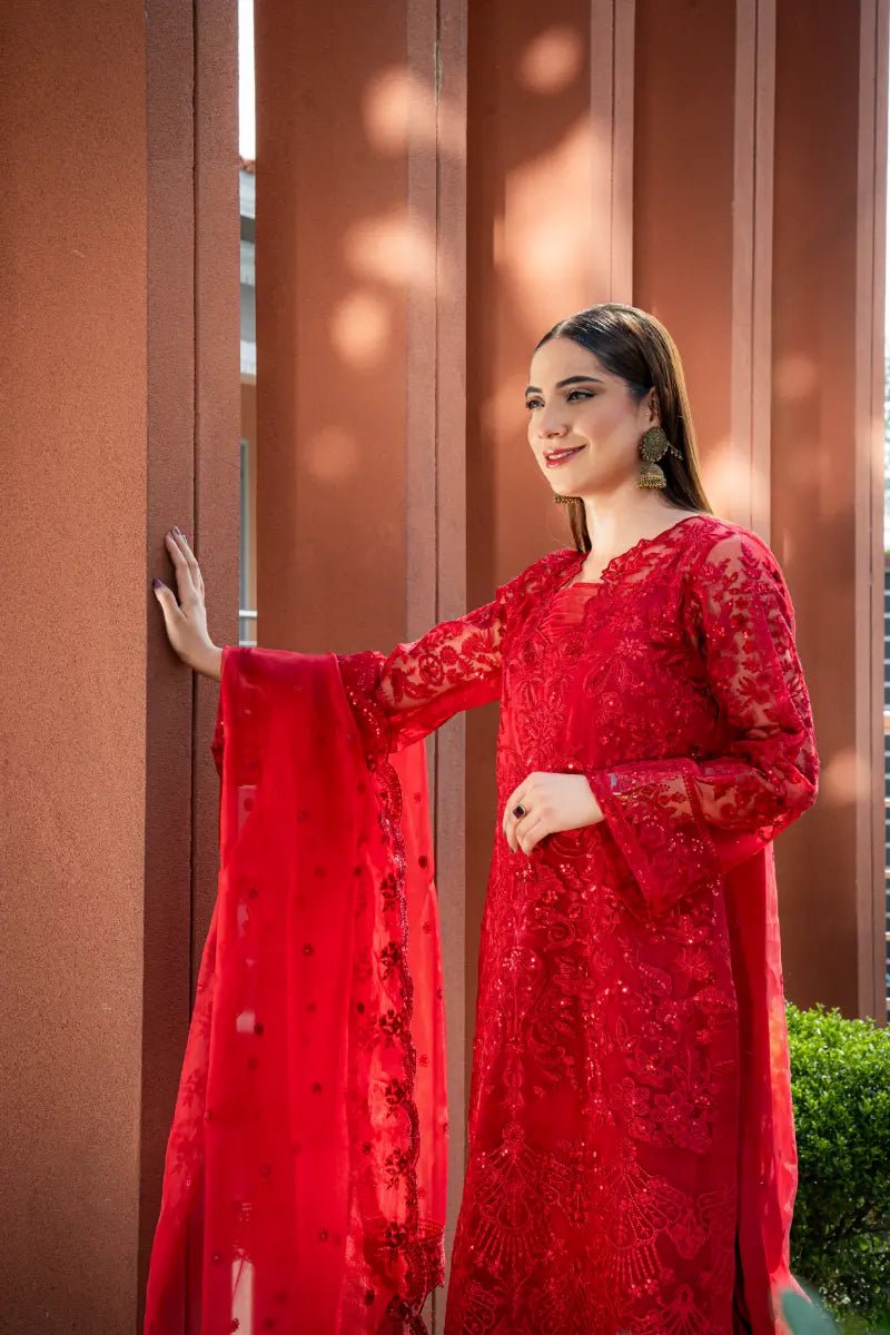 ❤️ Crimson Royale – Luxury Organza Party Wear - Mahriza