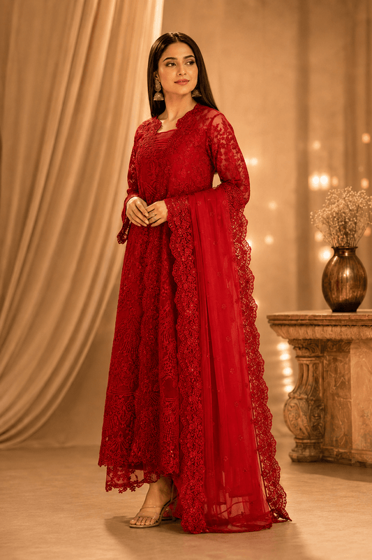 Crimson Royale – Luxury Organza Party Wear - Mahriza
