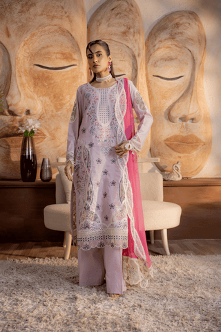Dusty Mauve Embroidered Lawn 3PC Suit - Mahriza