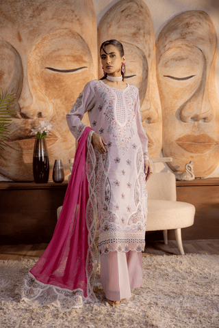 Dusty Mauve Embroidered Lawn 3PC Suit - Mahriza