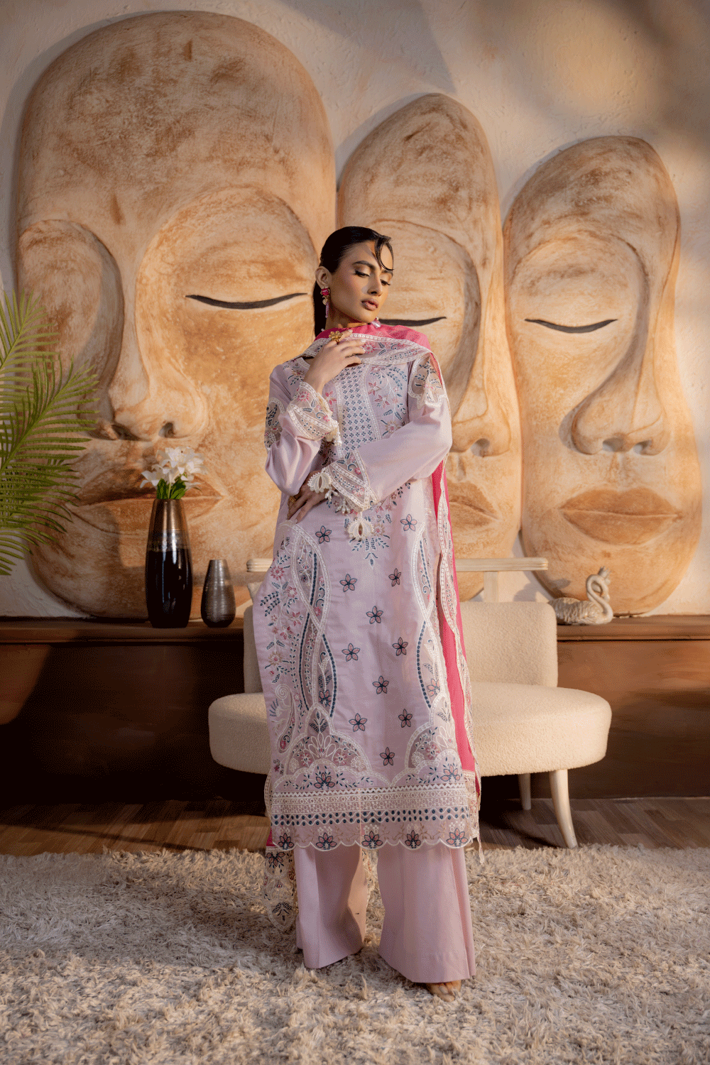 Dusty Mauve Embroidered Lawn 3PC Suit - Mahriza