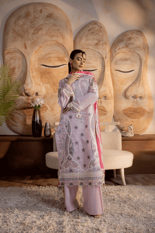 Dusty Mauve Embroidered Lawn 3PC Suit - Mahriza