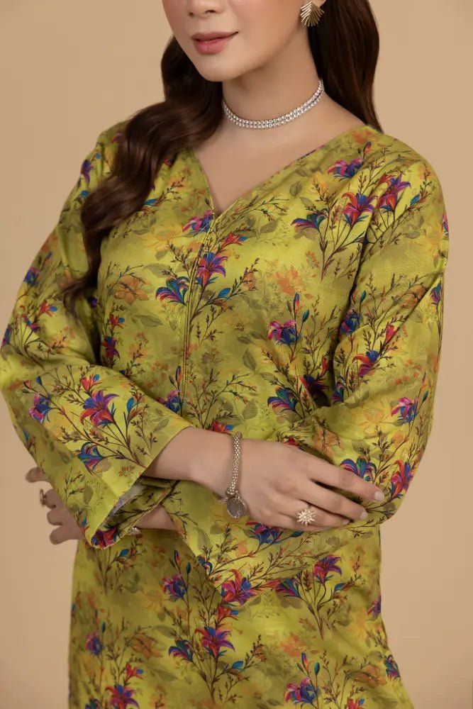 Floral Lime Khaddar 2 - Piece Winter Ready Printed Suit for Women - Mahriza