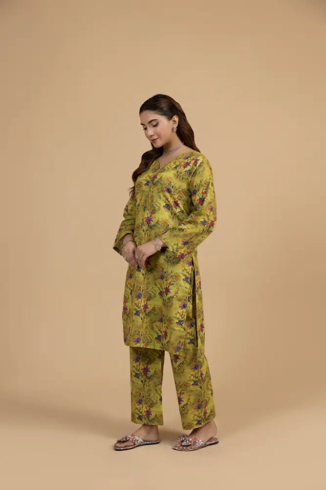 Floral Lime Khaddar 2 - Piece Winter Ready Printed Suit for Women - Mahriza