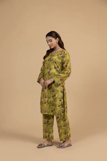Floral Lime Khaddar 2-Piece  Winter Ready Printed Suit for Women