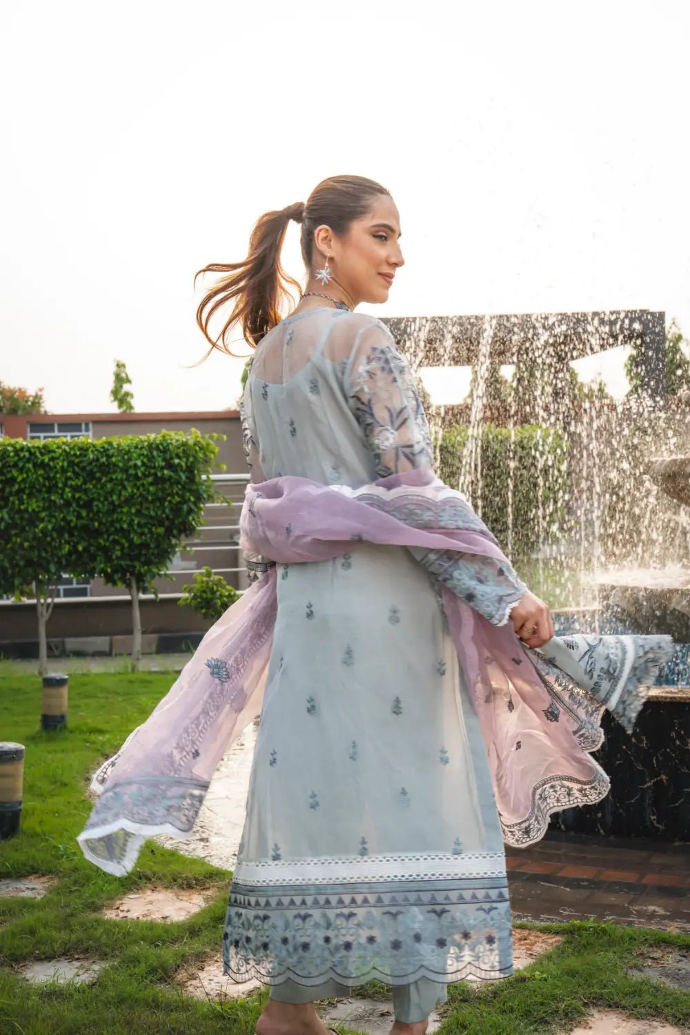 💠 Frosted Lilac – Luxury Embroidered Organza Dress - Mahriza