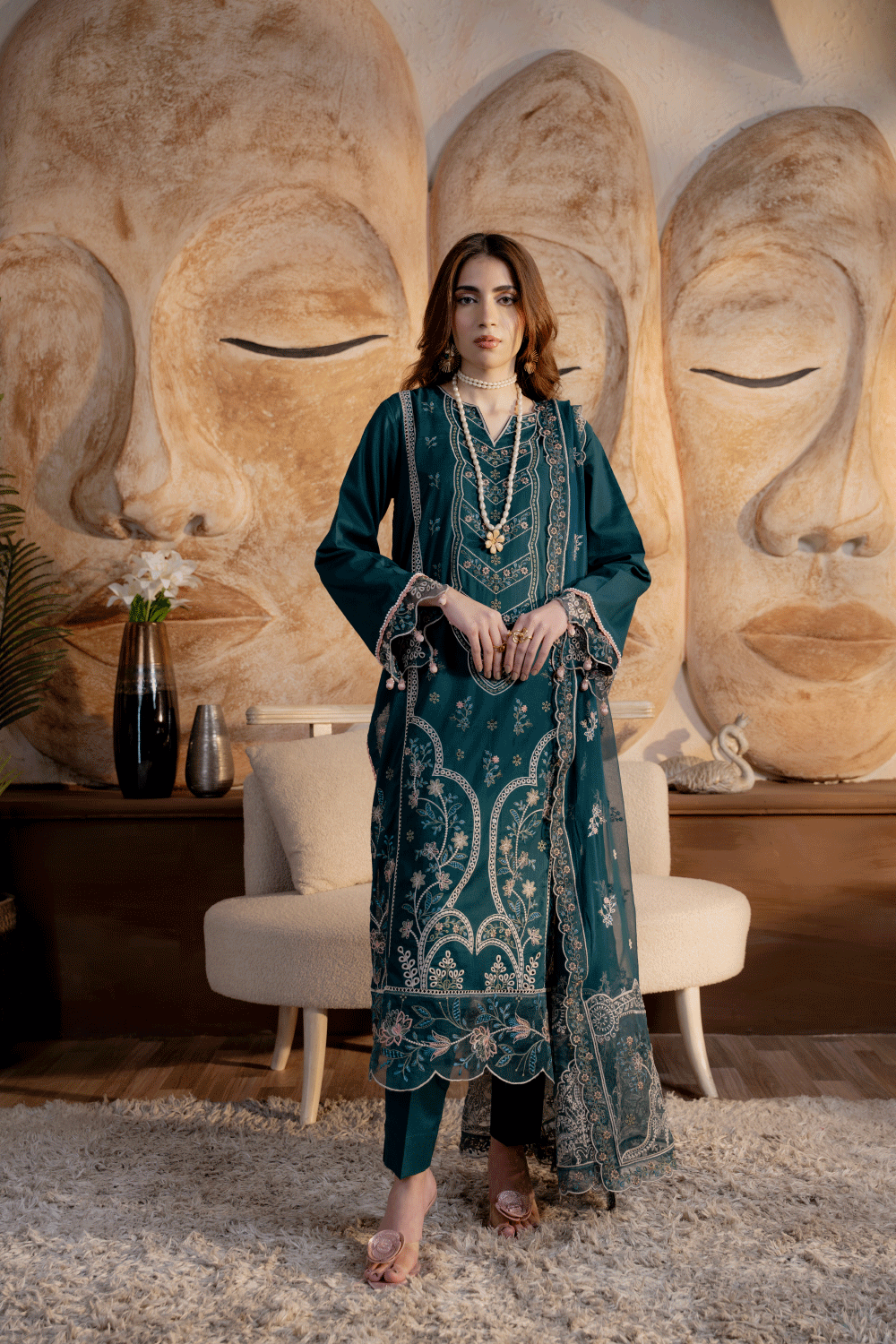 Green Embroidered Lawn 3PC Suit - Mahriza