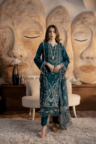 Green Embroidered Lawn 3PC Suit - Mahriza
