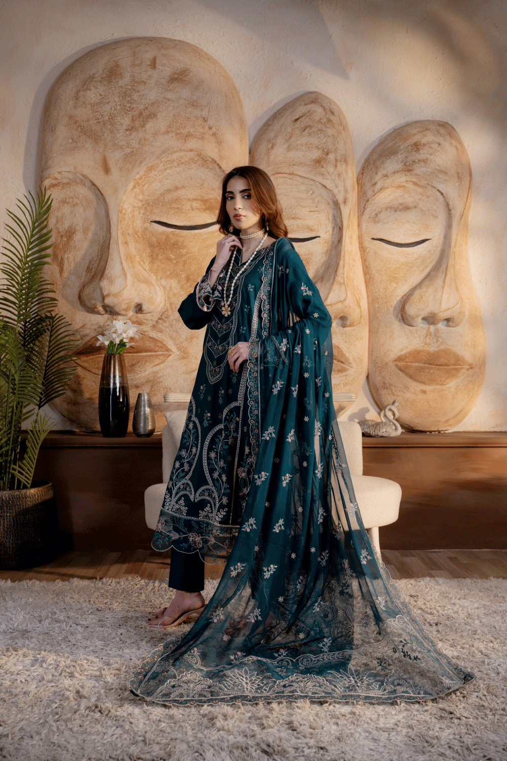 Green Embroidered Lawn 3PC Suit - Mahriza