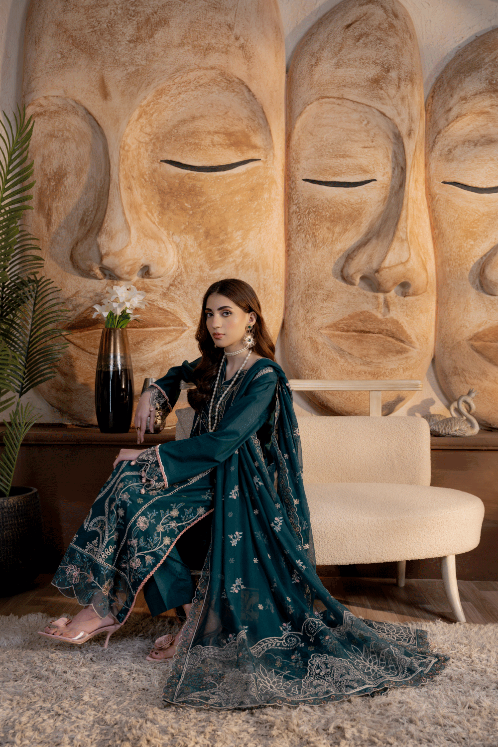 Green Embroidered Lawn 3PC Suit - Mahriza