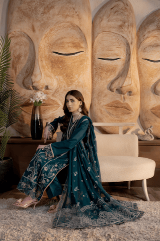 Green Embroidered Lawn 3PC Suit - Mahriza