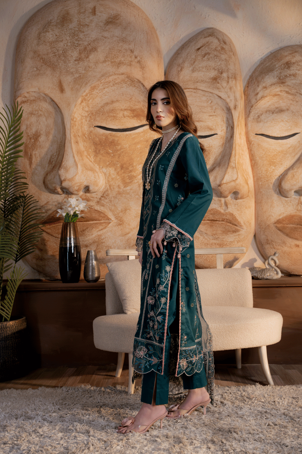 Green Embroidered Lawn 3PC Suit - Mahriza