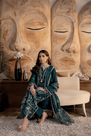 Green Embroidered Lawn 3PC Suit - Mahriza
