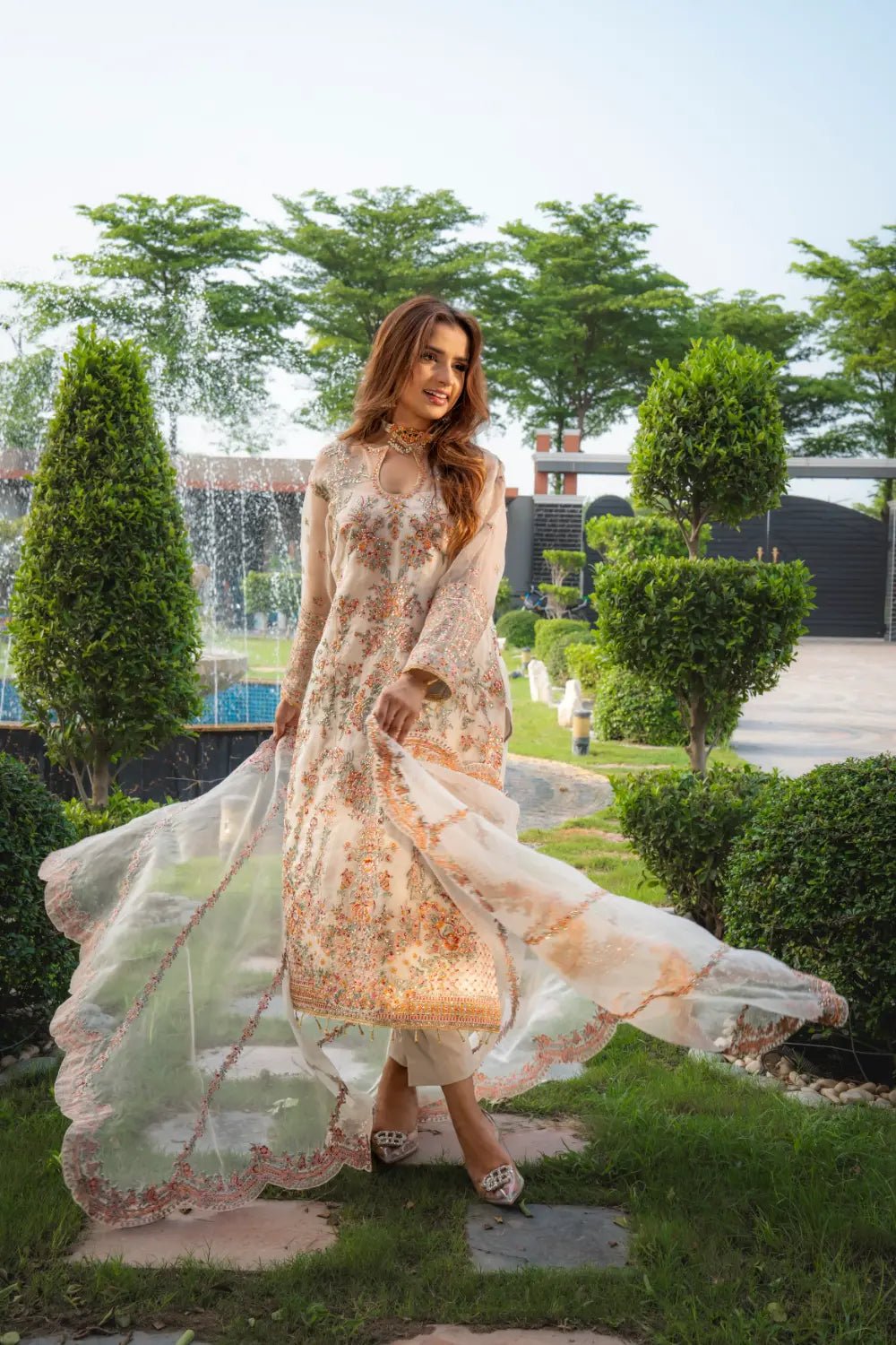 🤍 Ivory Elegance – Luxury Organza Party Wear - Mahriza