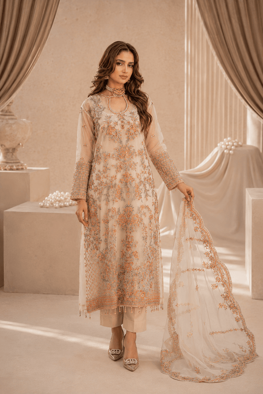 Ivory Elegance – Luxury Organza Party Wear - Mahriza