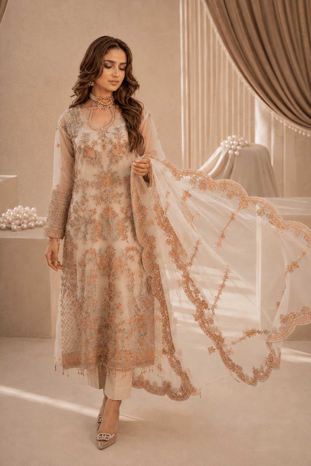 Ivory Elegance – Luxury Organza Party Wear - Mahriza