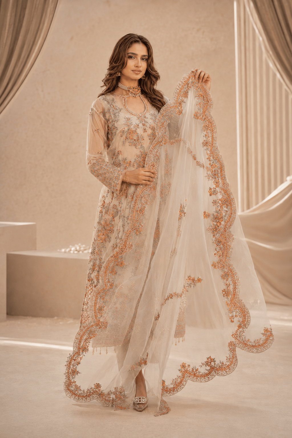 Ivory Elegance – Luxury Organza Party Wear - Mahriza