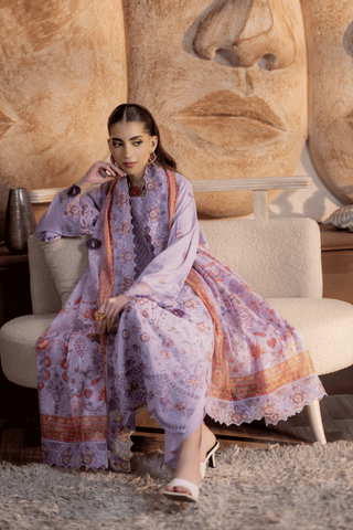 Lilac Embroidered Lawn 3PC Suit - Mahriza