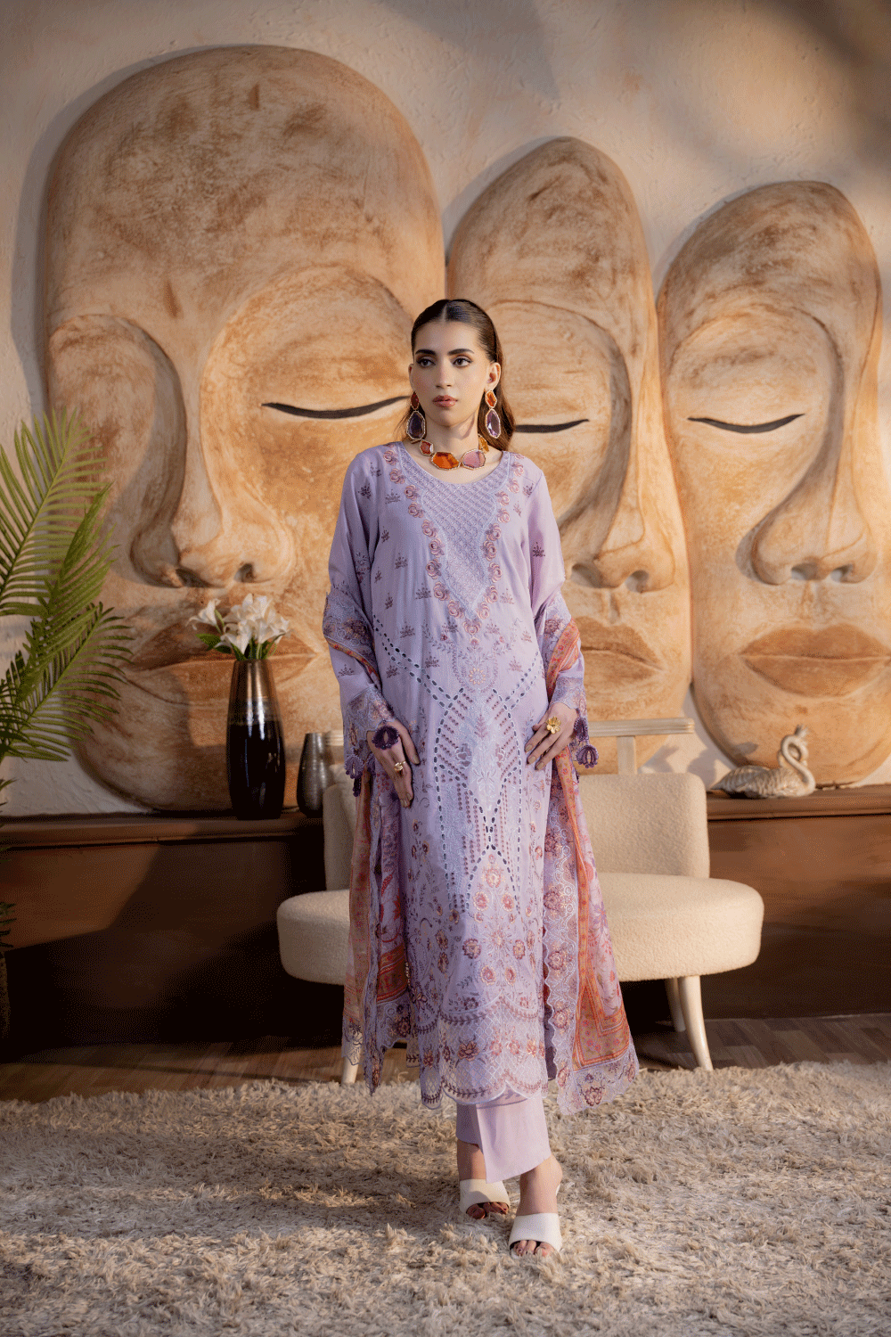 Lilac Embroidered Lawn 3PC Suit - Mahriza