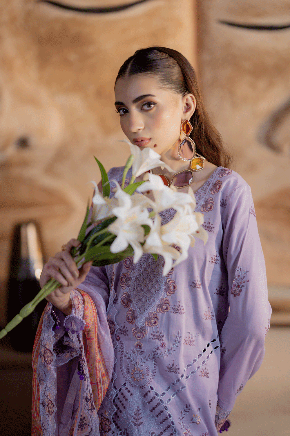 Lilac Embroidered Lawn 3PC Suit - Mahriza