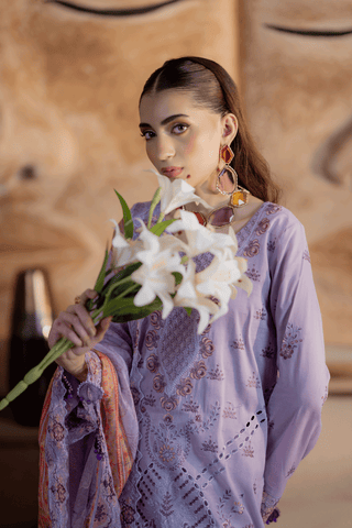 Lilac Embroidered Lawn 3PC Suit - Mahriza