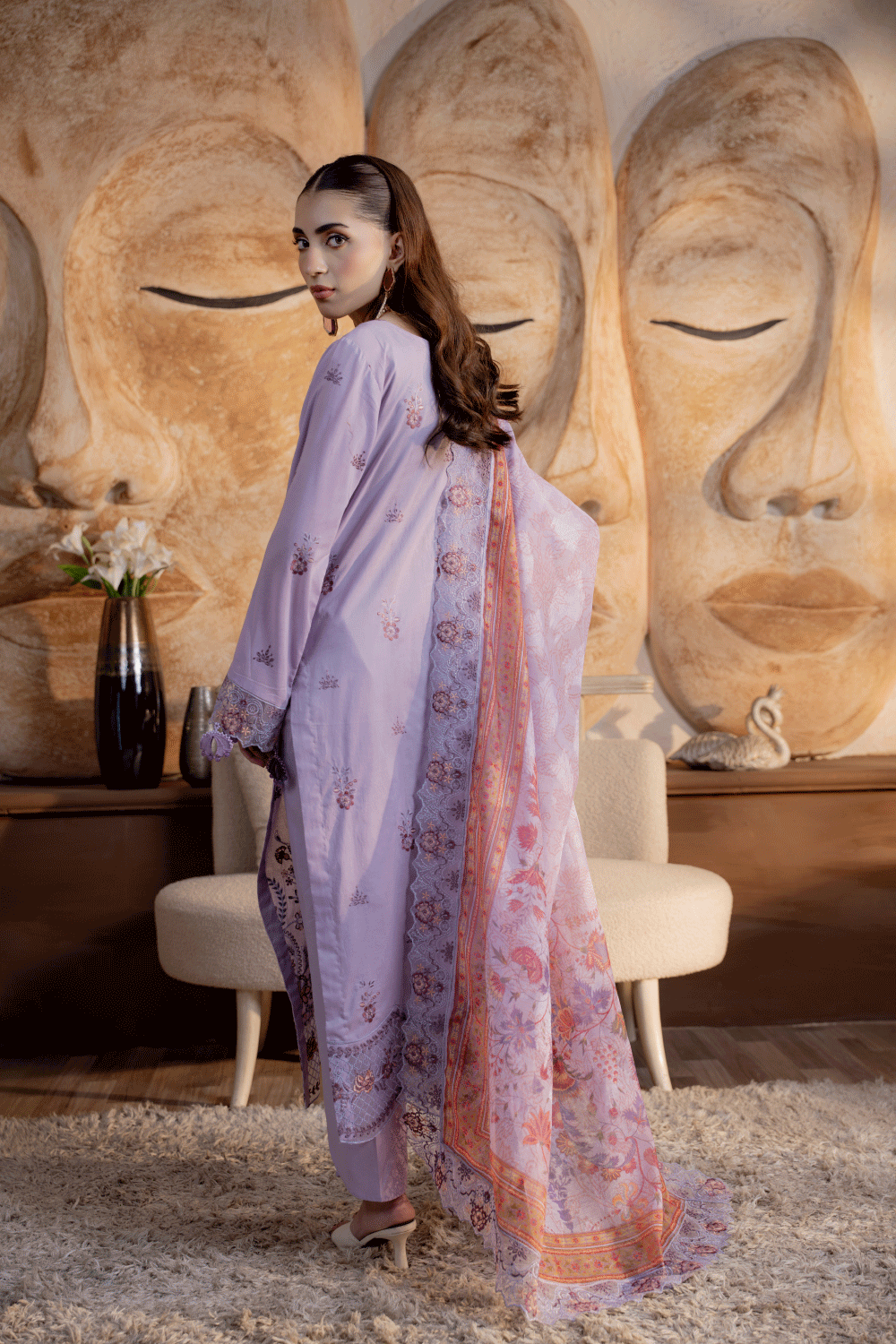 Lilac Embroidered Lawn 3PC Suit - Mahriza
