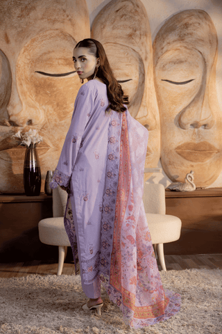 Lilac Embroidered Lawn 3PC Suit - Mahriza