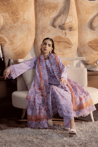 Lilac Embroidered Lawn 3PC Suit - Mahriza