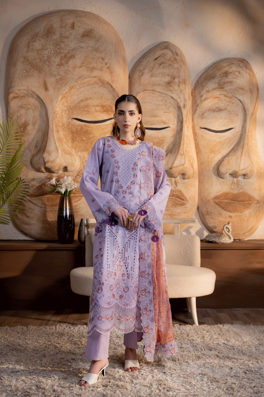 Lilac Embroidered Lawn 3PC Suit - Mahriza