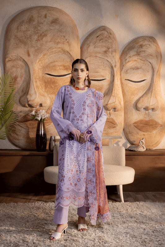 Lilac Embroidered Lawn 3PC Suit - Mahriza