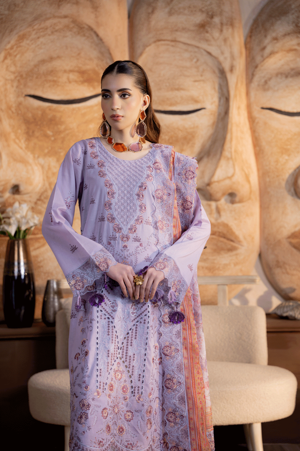 Lilac Embroidered Lawn 3PC Suit - Mahriza