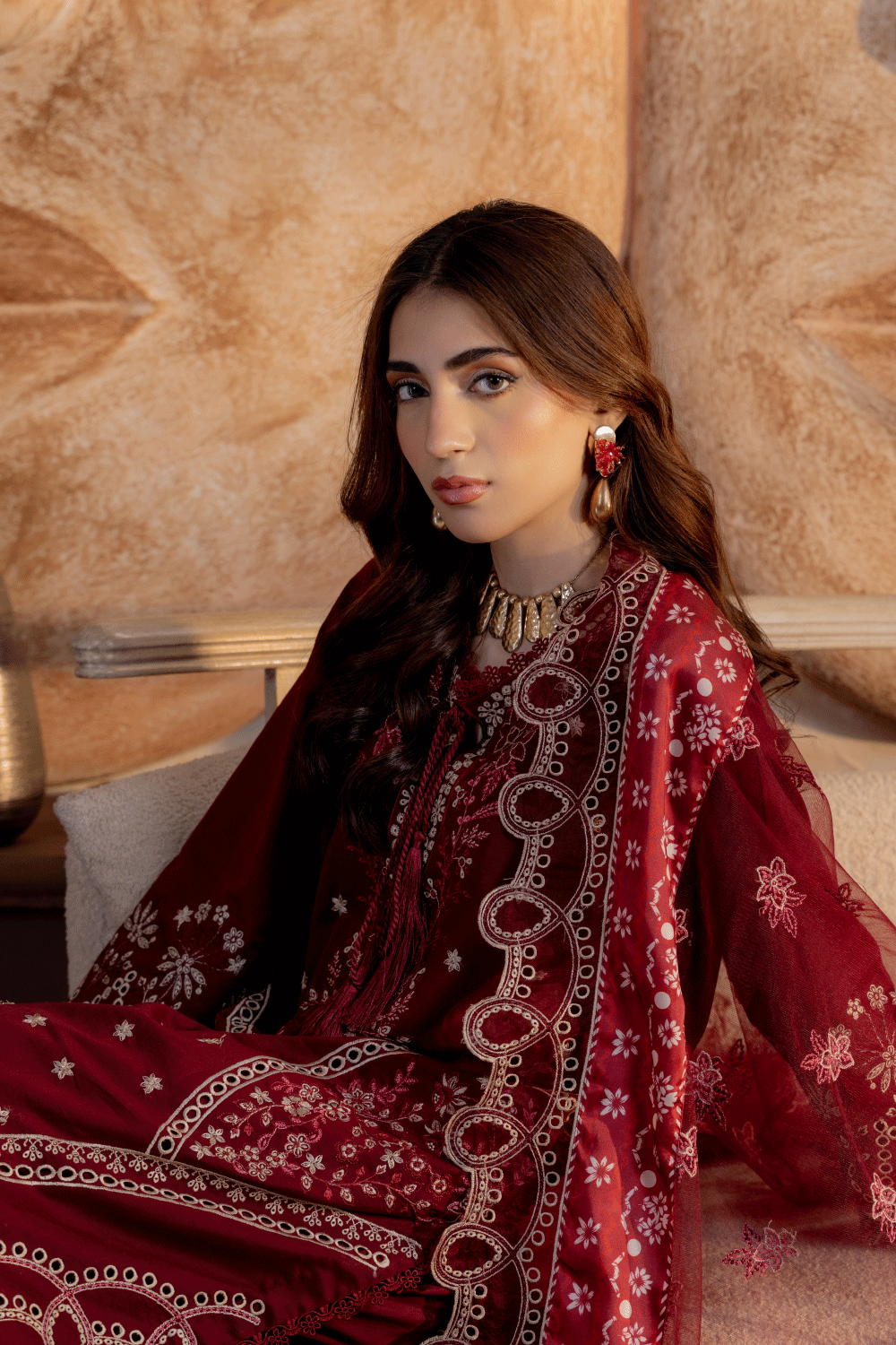 Mahroon Embroidered Lawn 3PC Suit - Mahriza