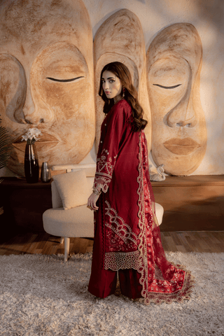 Mahroon Embroidered Lawn 3PC Suit - Mahriza