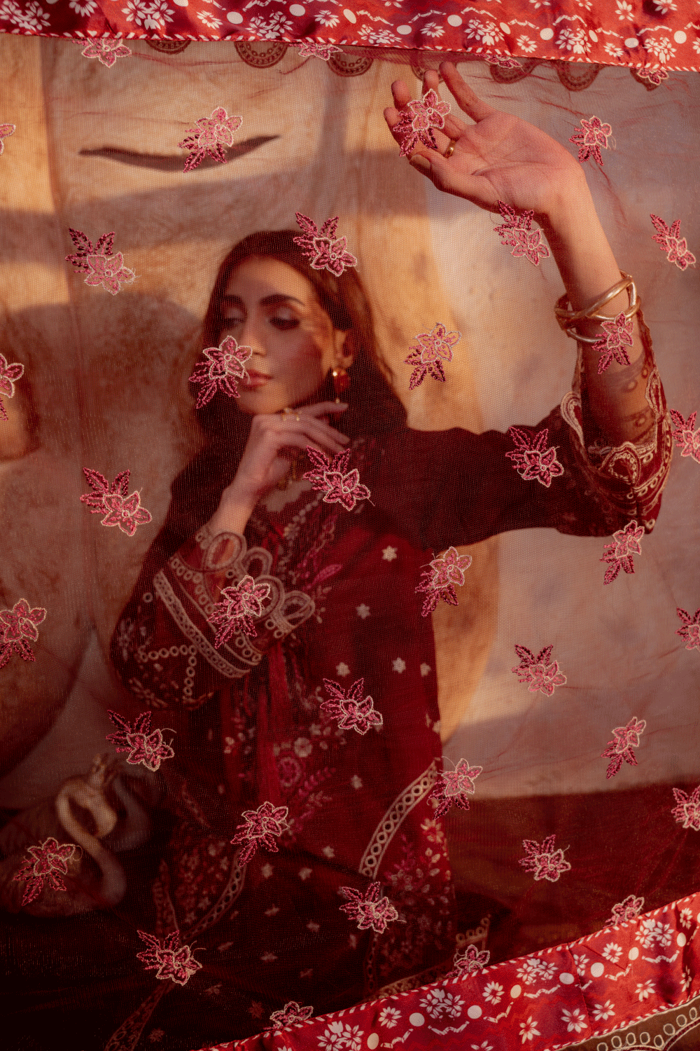 Mahroon Embroidered Lawn 3PC Suit - Mahriza