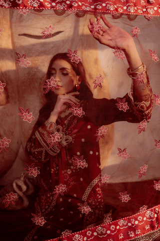 Mahroon Embroidered Lawn 3PC Suit - Mahriza