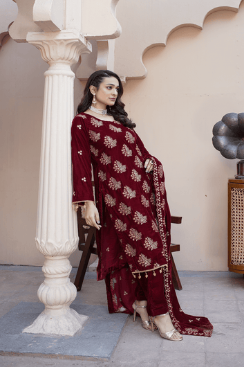 Maroon Velvet Royal Embroidered Suit