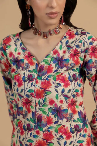 Multicolor Floral Khaddar 2 - Piece Vibrant Winter Printed Suit for Women - Mahriza