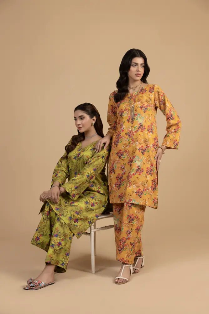 Mustard Floral Khaddar 2 - Piece Premium Winter Printed Suit for Women - Mahriza