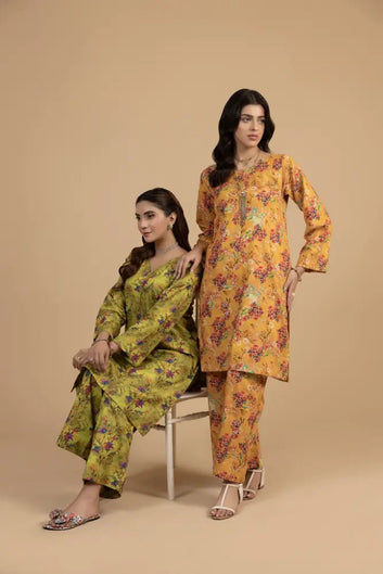 Mustard Floral Khaddar 2-Piece  Premium Winter Printed Suit for Women