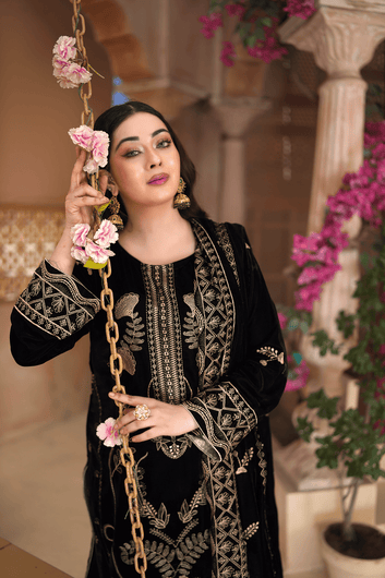 Noir Velvet Luxe Embroidered Ensemble