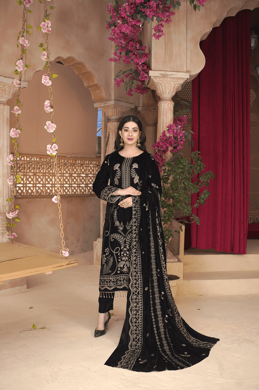 Noir Velvet Luxe Embroidered Ensemble