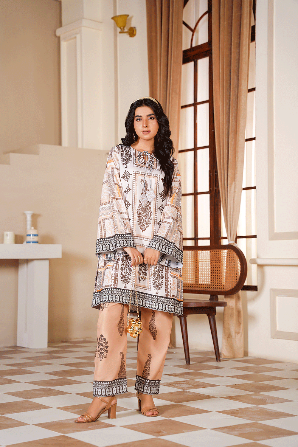 ORNATE SAND PRINTED CO-ORD SET - Mahriza