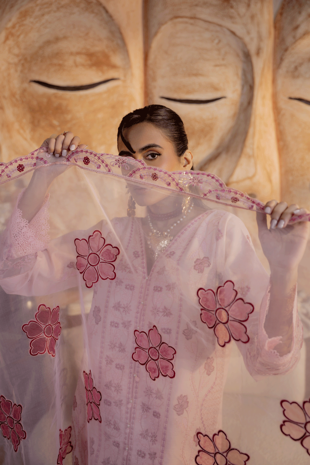 Peach Embroidered Lawn 3PC Suit - Mahriza