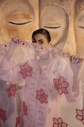 Peach Embroidered Lawn 3PC Suit - Mahriza