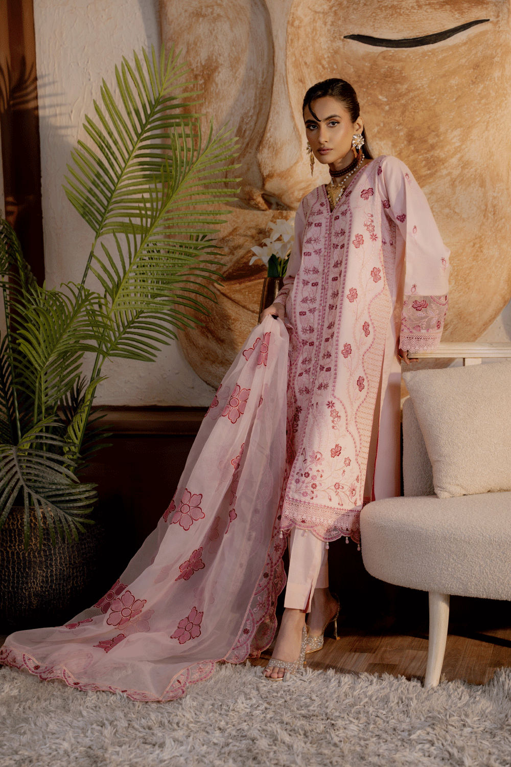 Peach Embroidered Lawn 3PC Suit - Mahriza