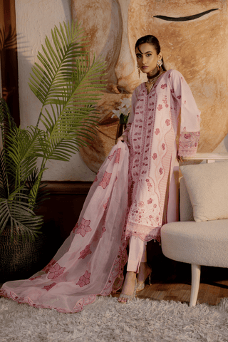 Peach Embroidered Lawn 3PC Suit - Mahriza